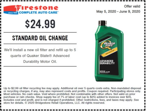 Firestone Standard Oil Change Coupon