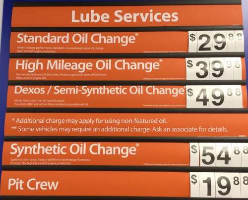 Walmart Oil Change Price List